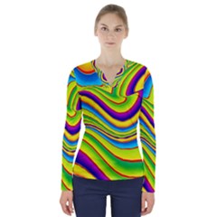 Summer Wave Colors V-neck Long Sleeve Top