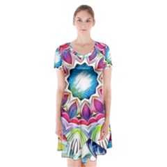 Sunshine Feeling Mandala Short Sleeve V-neck Flare Dress by designworld65