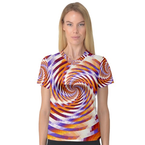 Woven Colorful Waves V-neck Sport Mesh Tee by designworld65