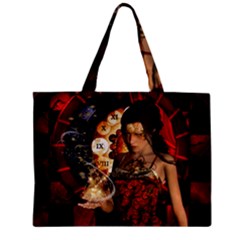 Steampunk, Beautiful Steampunk Lady With Clocks And Gears Zipper Mini Tote Bag by FantasyWorld7