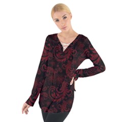 Dark Red Flourish Tie Up Tee by gatterwe