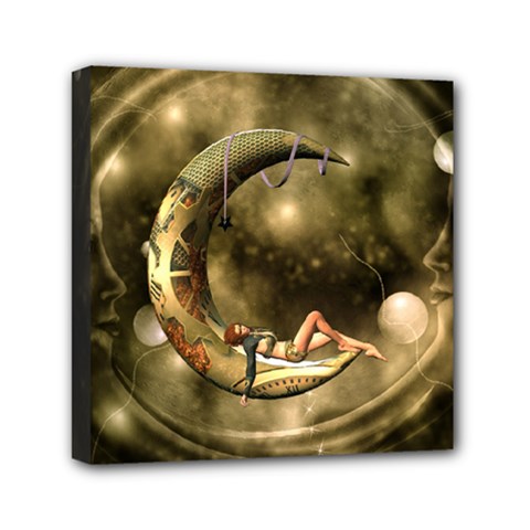 Steampunk Lady  In The Night With Moons Mini Canvas 6  X 6  by FantasyWorld7