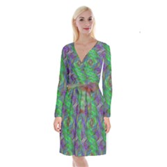 Fractal Spiral Swirl Pattern Long Sleeve Velvet Front Wrap Dress