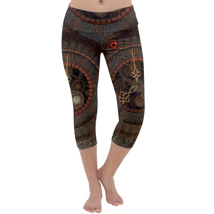 Steampunk, Awesome Clocks Capri Yoga Leggings