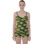 Pineapple Pattern Tie Front Two Piece Tankini