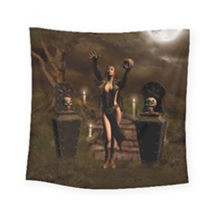 The Dark Side, Dark Fairy With Skulls In The Night Square Tapestry (small) by FantasyWorld7