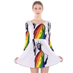 Pride Statue Of Liberty  Long Sleeve Velvet Skater Dress by Valentinaart