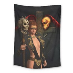 The Dark Side, Women With Skulls In The Night Medium Tapestry by FantasyWorld7