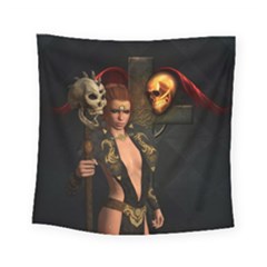 The Dark Side, Women With Skulls In The Night Square Tapestry (small) by FantasyWorld7