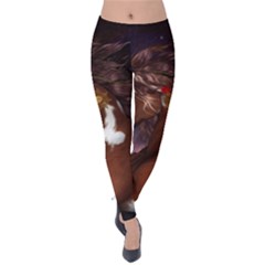 Steampunk Wonderful Wild Horse With Clocks And Gears Velvet Leggings by FantasyWorld7
