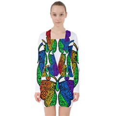 Rainbow Butterfly  V-neck Bodycon Long Sleeve Dress by Valentinaart