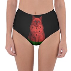 Watermelon Cat Reversible High-waist Bikini Bottoms by Valentinaart