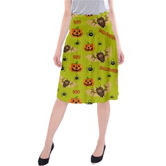 Bat, Pumpkin And Spider Pattern Midi Beach Skirt by Valentinaart