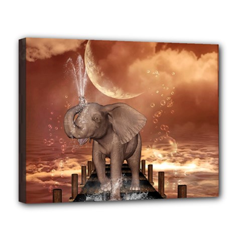 Cute Baby Elephant On A Jetty Canvas 14  X 11  by FantasyWorld7