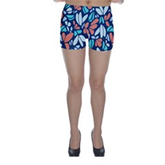 Blue Tossed Flower Floral Skinny Shorts by Mariart