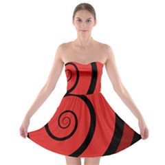 Double Spiral Thick Lines Black Red Strapless Bra Top Dress by Mariart