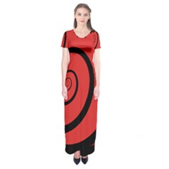 Double Spiral Thick Lines Black Red Short Sleeve Maxi Dress by Mariart