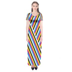 Lines Chevron Yellow Pink Blue Black White Cute Short Sleeve Maxi Dress by Mariart