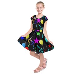 Party Pattern Star Balloon Candle Happy Kids  Short Sleeve Dress by Mariart