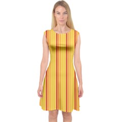 Red Orange Lines Back Yellow Capsleeve Midi Dress by Mariart