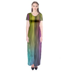 Rainbow Bubble Curtains Motion Background Space Short Sleeve Maxi Dress by Mariart