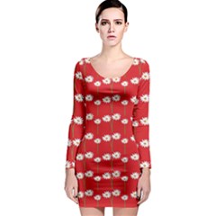 Sunflower Red Star Beauty Flower Floral Long Sleeve Bodycon Dress