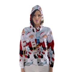 Funny Santa Claus With Snowman Hooded Wind Breaker (women) by FantasyWorld7