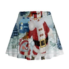 Funny Santa Claus With Snowman Mini Flare Skirt by FantasyWorld7