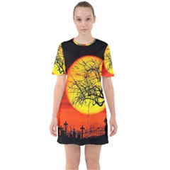 Halloween Landscape Sixties Short Sleeve Mini Dress by Valentinaart