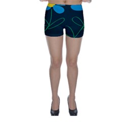 Whimsical Blue Flower Green Sexy Skinny Shorts by Mariart