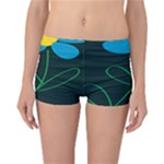 Whimsical Blue Flower Green Sexy Reversible Boyleg Bikini Bottoms