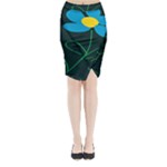 Whimsical Blue Flower Green Sexy Midi Wrap Pencil Skirt