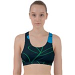 Whimsical Blue Flower Green Sexy Back Weave Sports Bra