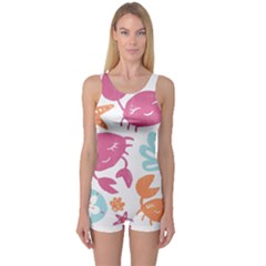 Animals Sea Flower Tropical Crab One Piece Boyleg Swimsuit by Mariart