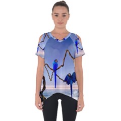 Wonderful Blue  Parrot Looking To The Ocean Cut Out Side Drop Tee by FantasyWorld7