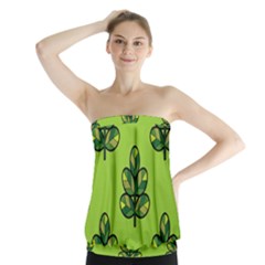 Seamless Background Green Leaves Black Outline Strapless Top by Mariart