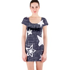 Star Space Line Blue Art Cute Kids Short Sleeve Bodycon Dress by Mariart