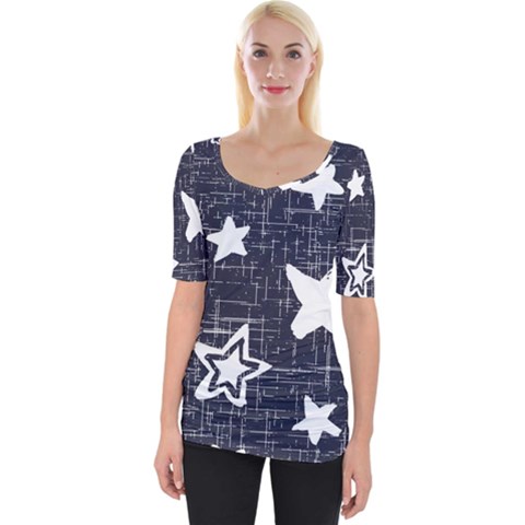 Star Space Line Blue Art Cute Kids Wide Neckline Tee by Mariart