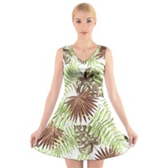 Tropical Pattern V-neck Sleeveless Skater Dress by ValentinaDesign