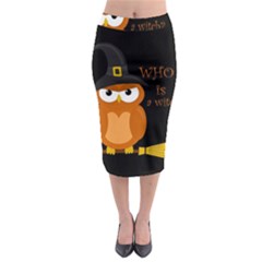 Halloween Orange Witch Owl Midi Pencil Skirt by Valentinaart