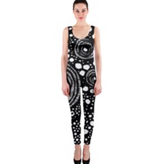 Circle Polka Dots Black White Onepiece Catsuit by Mariart