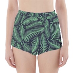 Coconut Leaves Summer Green High-waisted Bikini Bottoms by Mariart