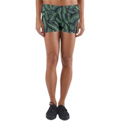 Coconut Leaves Summer Green Yoga Shorts by Mariart