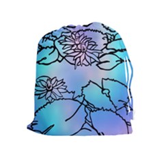 Lotus Flower Wall Purple Blue Drawstring Pouches (extra Large) by Mariart