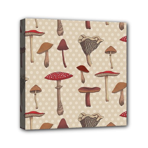 Mushroom Madness Red Grey Brown Polka Dots Mini Canvas 6  X 6  by Mariart