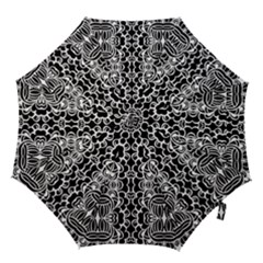 Psychedelic Pattern Flower Black Hook Handle Umbrellas (medium) by Mariart