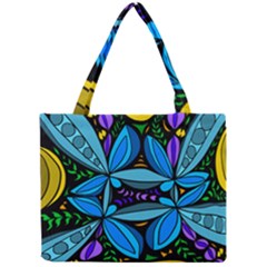 Star Polka Natural Blue Yellow Flower Floral Mini Tote Bag by Mariart