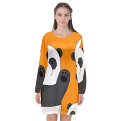 Cute Pandas Long Sleeve Chiffon Shift Dress  by Valentinaart