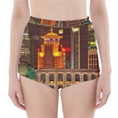 Shanghai Skyline Architecture High-waisted Bikini Bottoms by BangZart