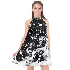 Black And White Splash Texture Halter Neckline Chiffon Dress  by dflcprints